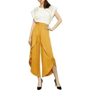 BCBG Maxazria ruffle drape pants, honey color